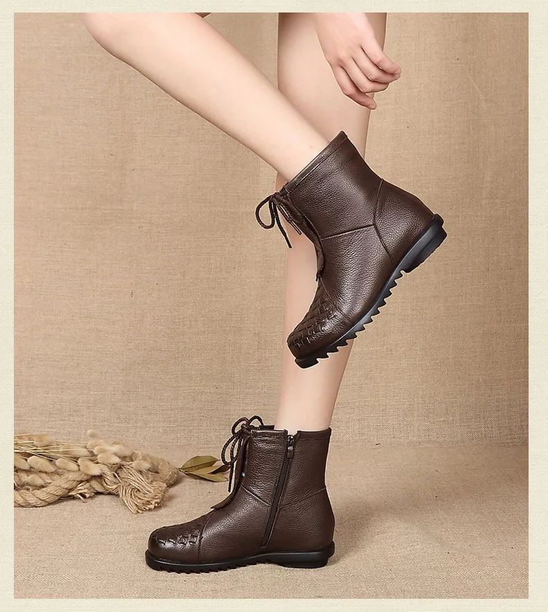 Xiuteng/Новинка года; Модные женские ботильоны; ботинки из натуральной кожи; черная обувь на плоской подошве; женская обувь на шнуровке; ботинки