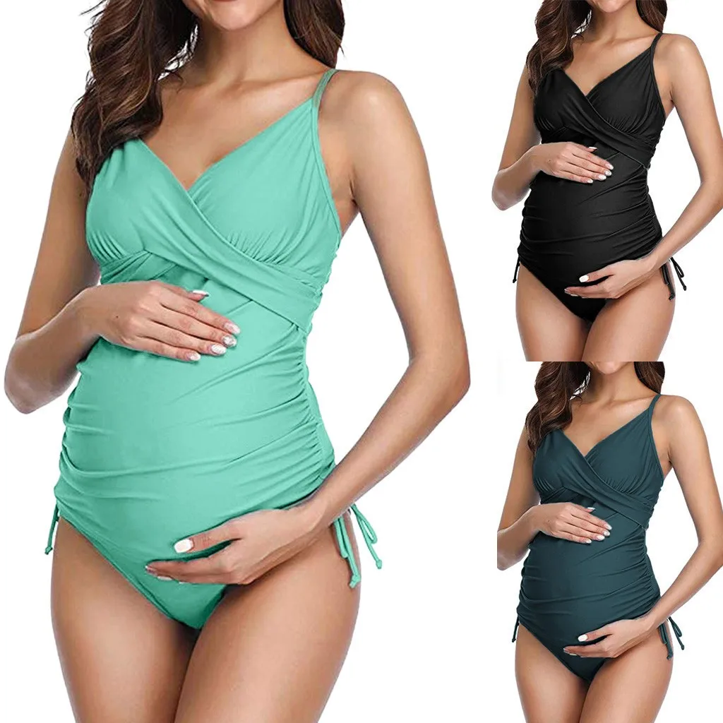 

Maternity Tankinis Women Solid Print Bikinis Swimsuit Beachwear Pregnant Suit stroje k pielowe damskie high waist bikini HOOLER