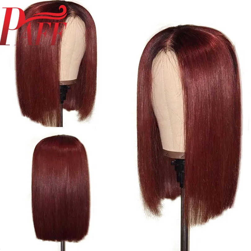 

PAFF Short Bob Glueless 13*3Lace Front Human Hair Wigs Ombre 99J Color 150 Density Red Brazilian Remy Hair Wigs Pre Plucked