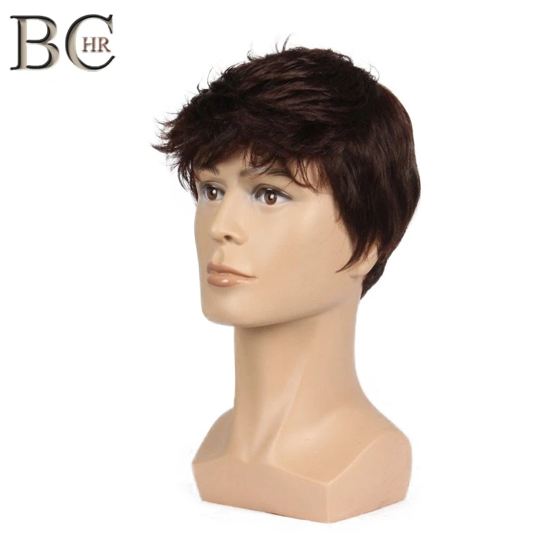 

BCHR Short Men Wig Straight Synthetic Wig for Male Hair Fleeciness Realistic Natural Brown Toupee Wigs