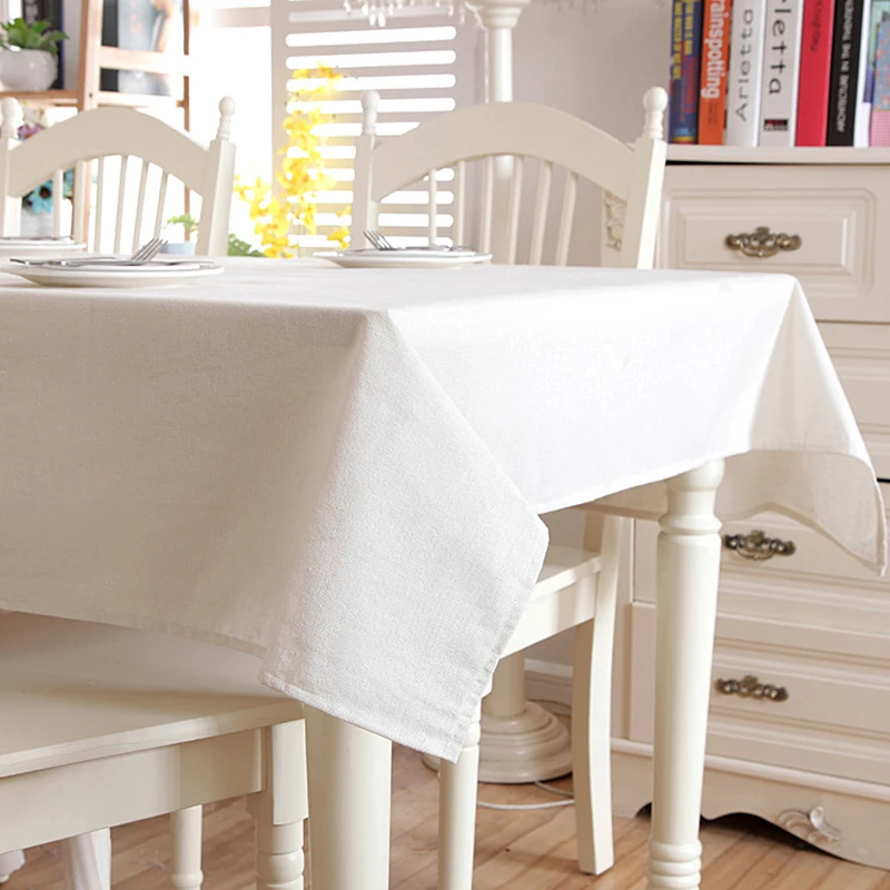 Современный льняной хлопок сплошной цвет с кружевом два белых кружева стол Банкетный кофе скатерть, украшение для дома - Цвет: Белый