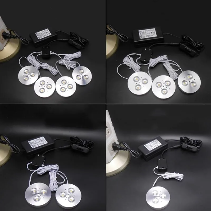  Hot sale 1set Led Puck Light Warm Cold White Kitchen Under Cabinet Lights 4pcs/6pcs/9pcs lamps+1spl - 32903353163
