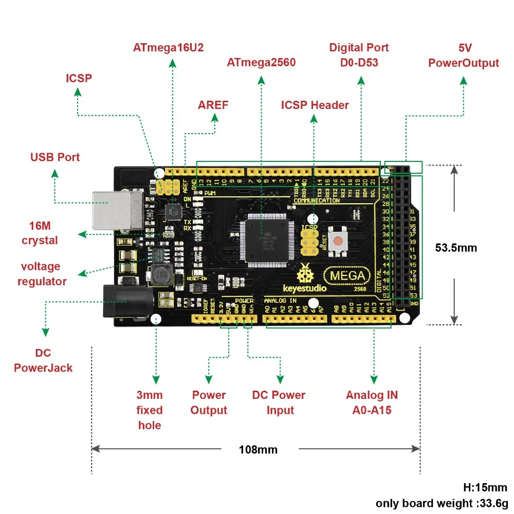 Keyestudio Супер Мега 2560 R3 5V 2A MP2307DN лапками углублением SOP-8+ USB кабель для Arduino UNO Mega