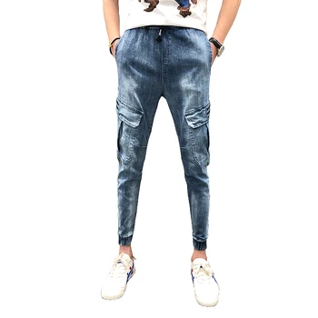 

New Jeans Men's Pants Blue Multi-pocket Pencil Pants Fashion Mens Jeans Pencil Pants Pantalones Hombre Jeans Casual Full Length