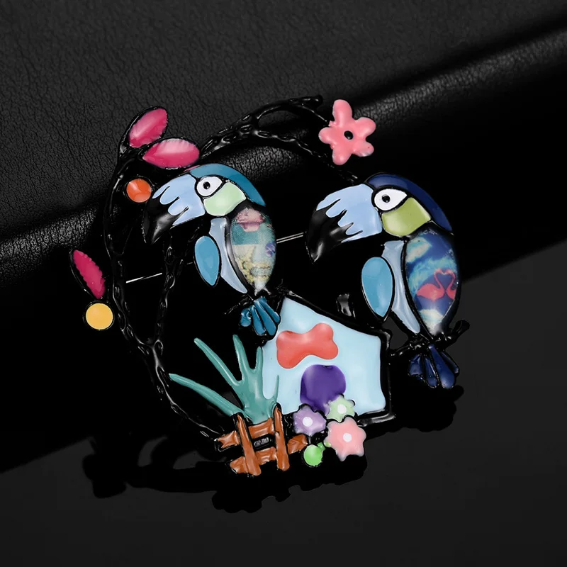 Cute Owl Brooch New Disign Mother and Son Enamel Pin Black Metal Girls Cartoon Animal Flower House Brooches Pins for Men Women