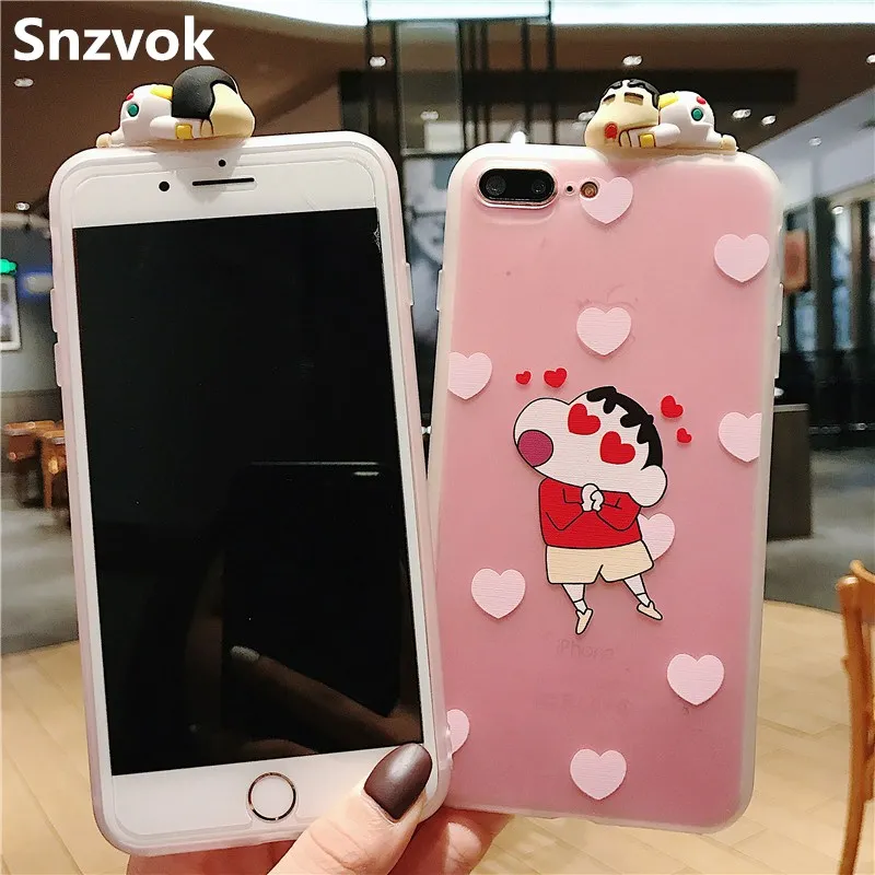 

Snzvok Cute Cartoon Animation Crayon Shinchan pattern Doll Phone Case For iPhone 6 6S 7 8 Plus X XR XS Max Soft Back Cover
