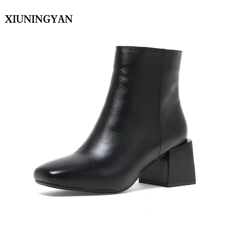 

XIUNINGYAN Chelsea Boots Women NEW Arrival High Heels Women Square Toe Thick Heel Ankle Riding Boots Autumn Winter Female Shoes