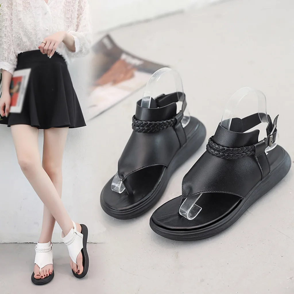 

Summer Women's flip Hollow Out leather sandals Fashion Ladies Summer retro Flat-Bottomed Flip-Flops Casual Wild Beach Sandal