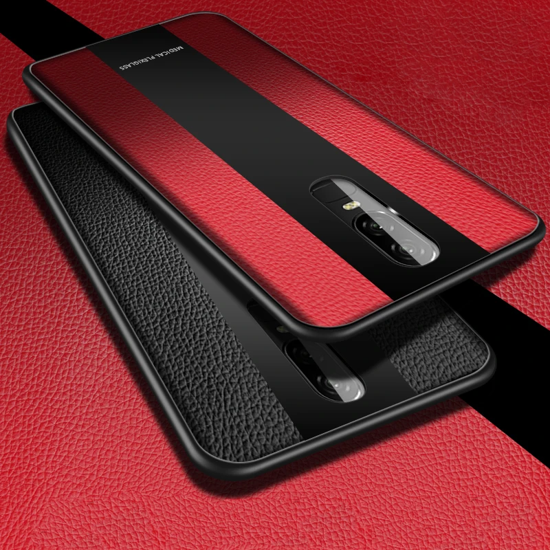 Luxury TPU Soft border Glass phone Cover Case For One plus 6 Shockproof PU Leather oneplus 1+6 |