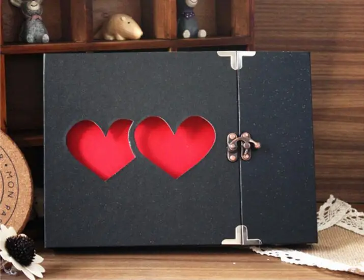 10 Inch DIY handmade Hollow Love Album 30 black sheets 3 rings photo album baby growing family record Lock albums Children Gift