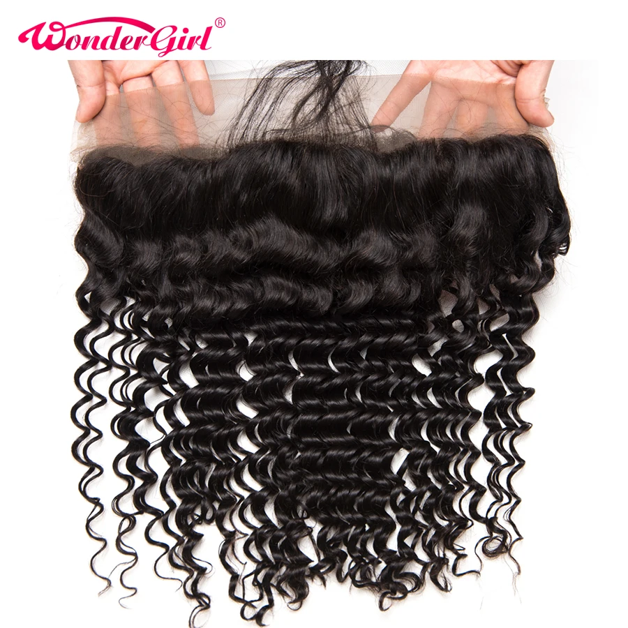Brazilian Deep Wave Ear To Ear Pre Plucked Lace Frontal Closure Remy Hair 100% Human Hair Frontal With Baby Hair Wonder girl