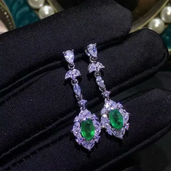 

SHILOVEM 925 sterling silver real Natural Emerald stud earrings classic fine Jewelry women wedding wholesale jce040618agml
