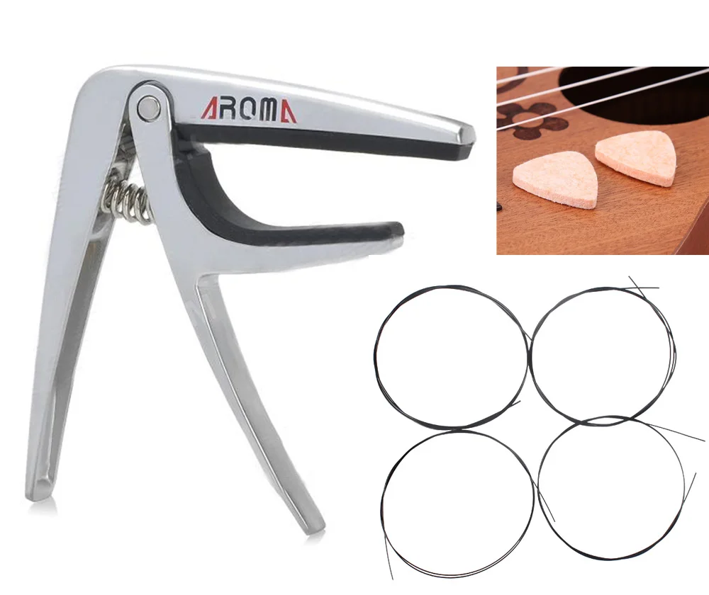 Ac03 Alloy Ukulele Capo + 2pcs Felt Ukulele Picks + Black Nylon
