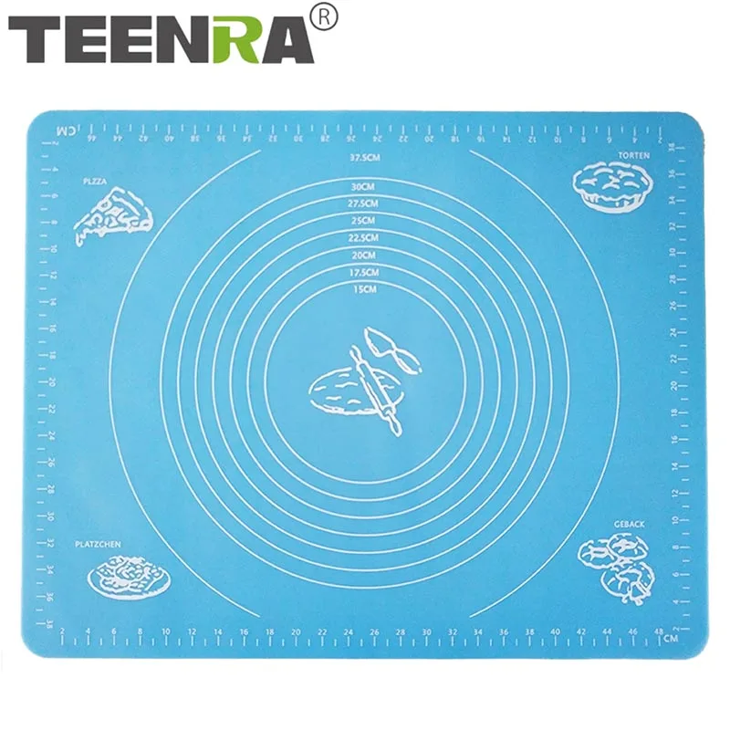 

TEENRA Non-stick Silicone Pastry Mat Cake Pastry Fondant Rolling Mat Silicone Baking Sheet Pastry Board Cookie Deorating Tools