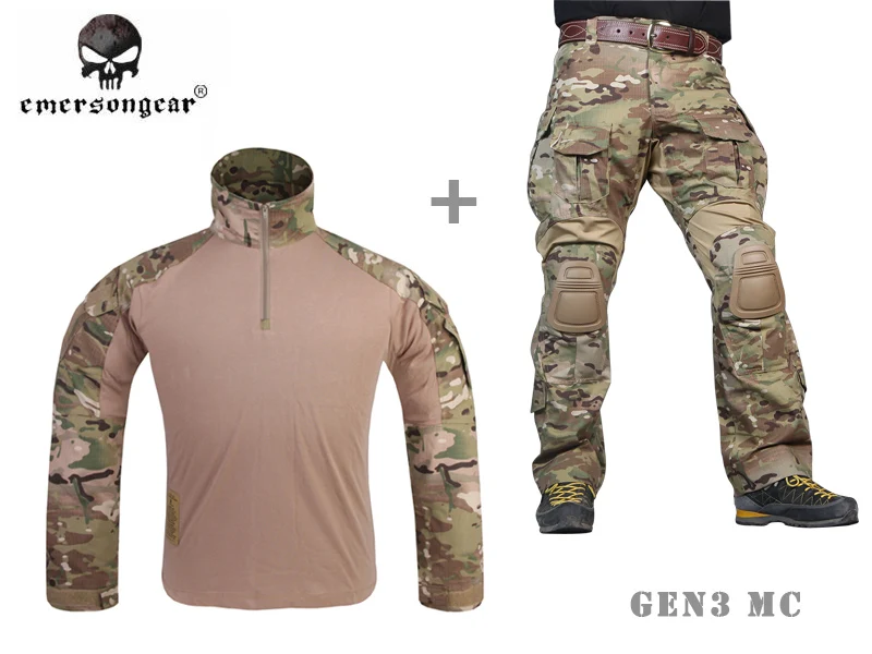Мужские военные страйкбол БДУ Боевая униформа EMERSON тактические Gen3 рубашка и брюки наколенники Мультикам EM8567 EM8527