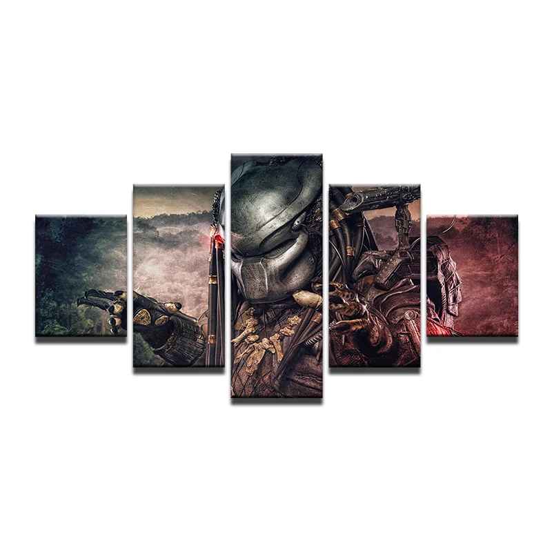 

Modern Home Decor Poster Frame Modular 5 Pieces HD Printed Alien Predator Painting Canvas Wall Art Movie Game Pictures