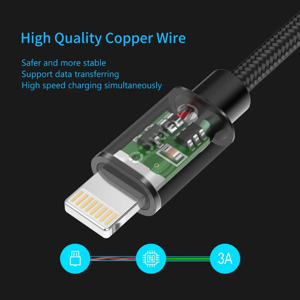 ORICO كابل يو اس بي 2.4A الإضاءة إلى USB سريع شاحن كابل بيانات ل فون 5 S 6 7 8 باد الهاتف المحمول كابل للهاتف شاحن الحبل