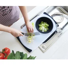Kitchen Chopping Board With Drain Basket Fruit Vegetable Chopping Block Retractable Cutting Board Multifunction Kitchen Gadget square chopping board