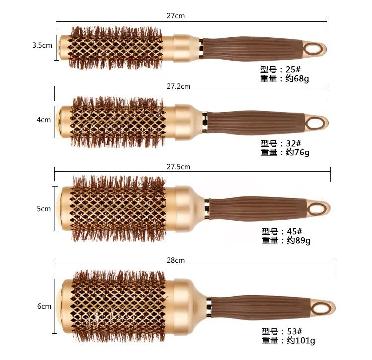 Redonda de Cabelo Resistente ao Calor Pente para Cabeleireiro Tamanhos Escova Cerâmico Estilo Curling Cerâmica Ionic Escovas Redondas 1245 4 Pçs - Set 12 High Quality Beleza e saúde