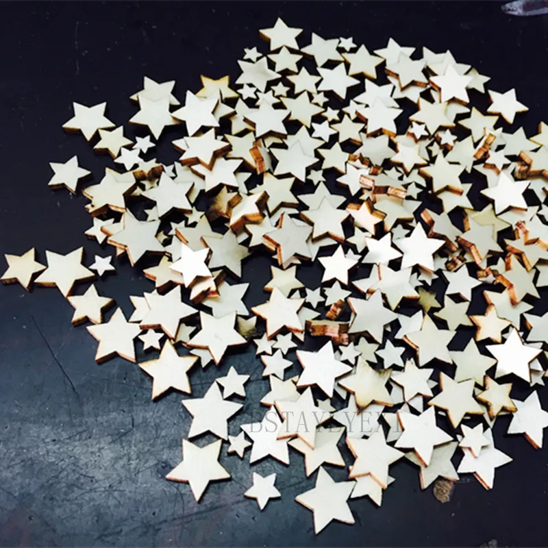 100pcs 6 8 10 12.5 15mm Lovely Rustic Wooden Five-Pointed Star Wood Scatter Decoration Crafts Decorative Pieces Wedding Party