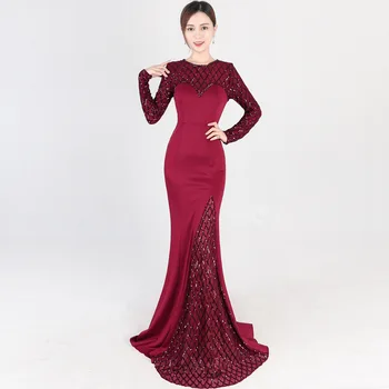 

2019 Spring Autumn Sequin Evening Party Dresses Fashion Retro Women Slim Floor Length Dress Sexy Robe Femme Nightclub Vestido