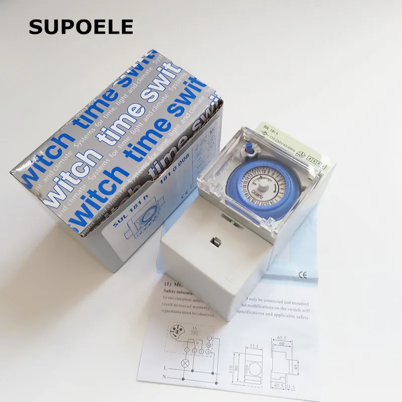 

24 Hours Daily Programmable Din Rail Mechanical Timer Swith SUL181h Analog Time Relay mini setting 30Minutes with Battery