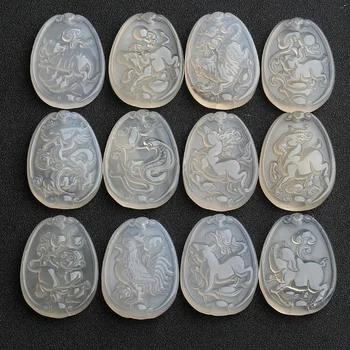 

Free shipping Rat ox tiger rabbit snake horses sheep natural chalcedony zodiac pendant Gratis collocation necklace