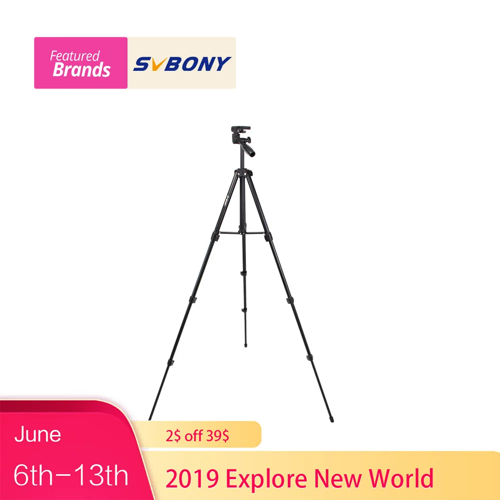 SVBONY Tripod Professional Portable Travel Aluminum 54.3'' Tripod for Photo Monocular Spotting Scope Digital SLR Camera F9140