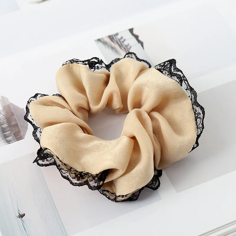 Women Preppy Style Vintage Lace Large Intestine Hair Rope Solid Color Ponytail Holder Scrunchies Hair Ring Headwear For Female