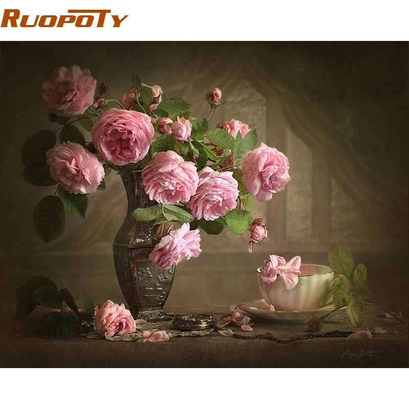 

RUOPOTY Frame Camellia Flower Europe Abstract Oil Painting DIY Digital Painting By Numbers Kits Acrylic Paint Drawing By Number