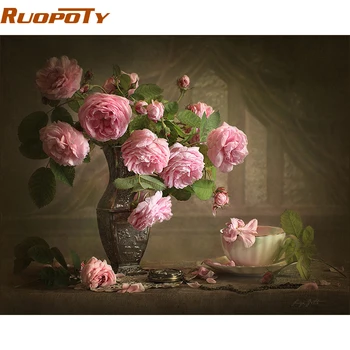 

RUOPOTY Frame Camellia Flower Europe Abstract Oil Painting DIY Digital Painting By Numbers Kits Acrylic Paint Drawing By Number