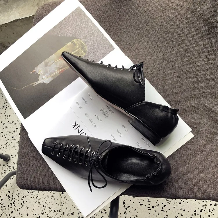 2019 Loisirs Plat Carré Chaussures Mouton Vintage Femmes En Bout Lacent noir Beige De Cuir wwqPxfrp
