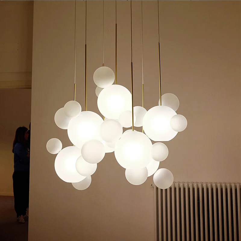 

Modern 4 Glass Soap Bubble Led Pendant Lights Clear/White/Blue/Grey Parlor Hotel Hall Hanglamp Restaurant Pendant Lamp Art Deco