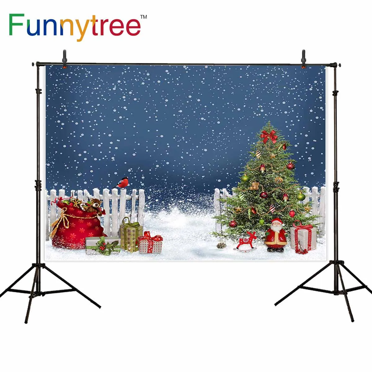 Фоны funnytree для фотостудии Рождественская елка Зимний снег подарок деревянный