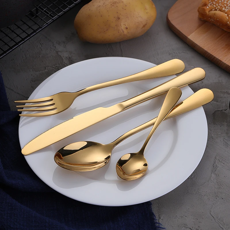 

Gold Dinnerware Set Stainless Steel Cutlery Set 4 Pieces Black Knife Fork Set Tableware Gold Silver Cutleries Western Food Set