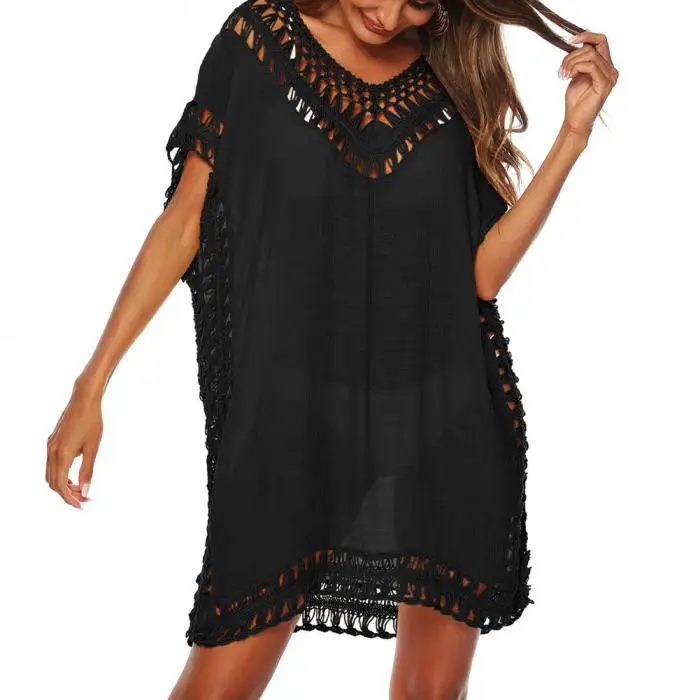2019 Новый женский купальник бикини Летний Boho v-образным вырезом кафтан туника полые свободные пляжные платья 19ing