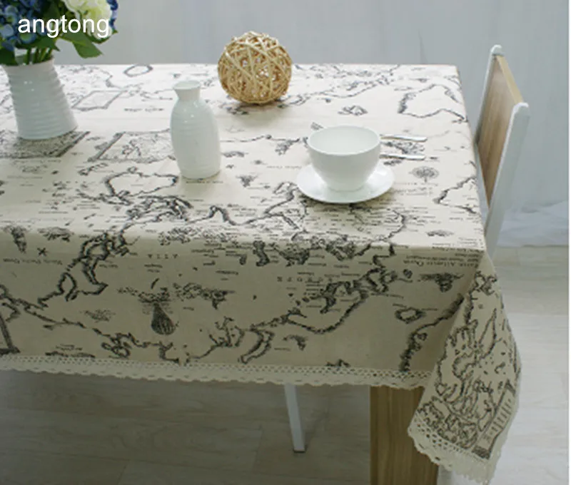 

World map print cotton linen dining table cloth multifunctional tea table sofa covering cloth T285