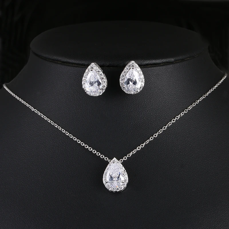 Nigerian Water Drop Cubic Zirconia Wedding Jewelry Sets inlay Luxury Crystal Bridal Jewelry Set Gifts For Bridesmaids AS099 6