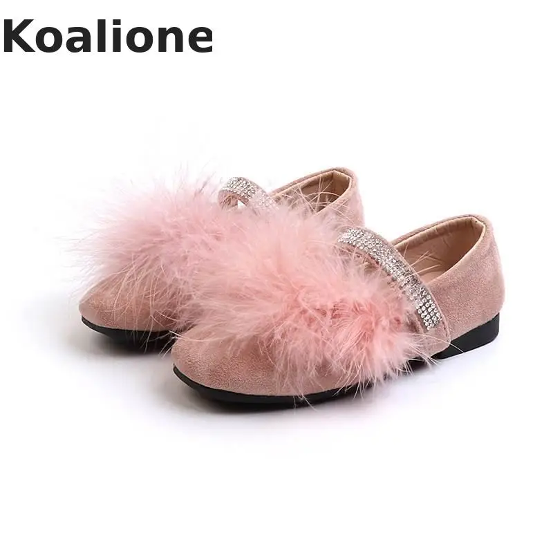 

Children's Shoes Girls Princess Kids Shoes Soft Flat Black Baby Girl Toddler Peas Shoes Fashion Feather Diamond Leather Loafers