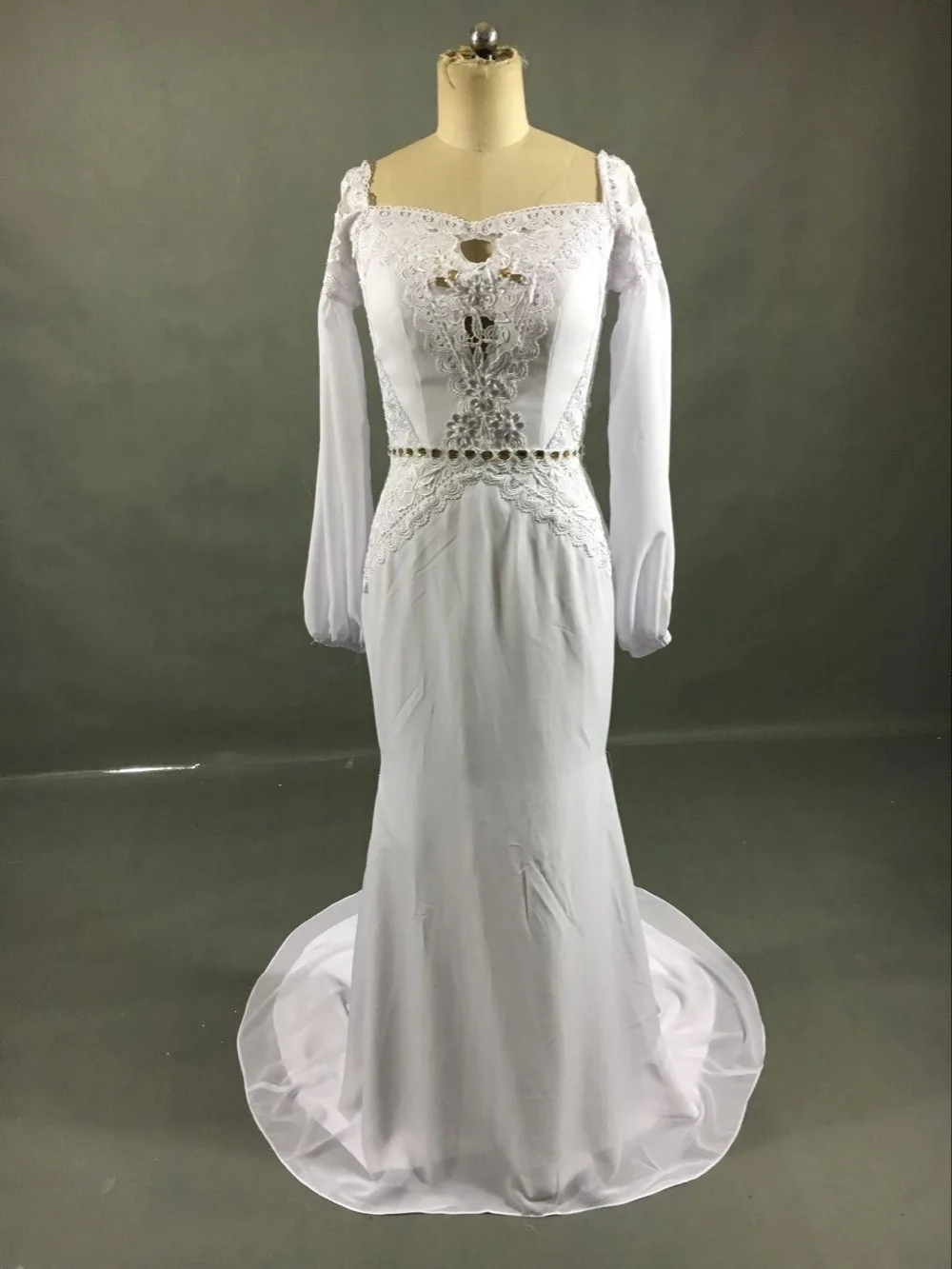 Real Pictures 2017 Square Neck Long Sleeves Mermaid Wedding Dresses Off