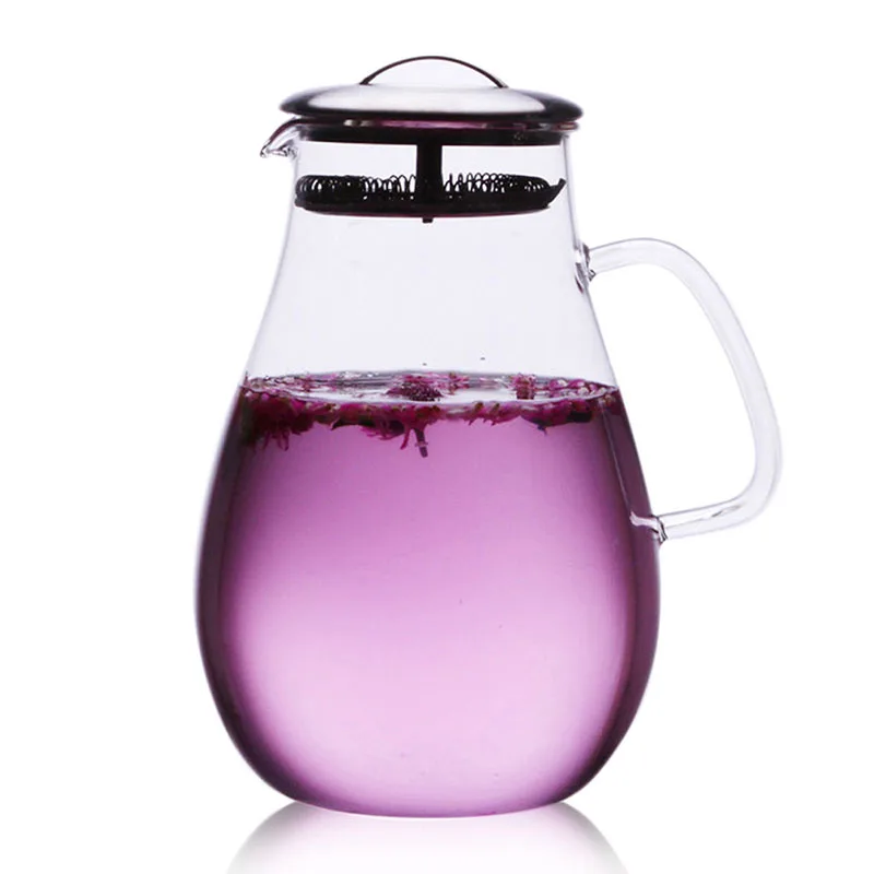 

Capacity 1900ml Transparent Heat Resistant Glass Teapot Water Drop Shape Stainless Steel Filter Black Tea Puer Kettle Drinkware