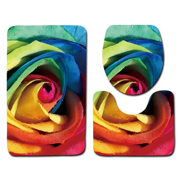 

3-Piece Set Printed Smiling Face Bathroom Carpet Soft Non-Slip Absorbent Bath Rug for Toilet Tub Shower and Bath Room/Doormat