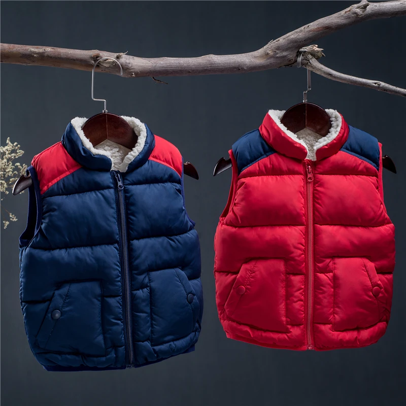 Зимний детский жилет Детская верхняя одежда плотные флисовые пальто Детская одежда Теплый хлопковый наполнитель жилет для маленьких мальчиков и девочек 90-140 см