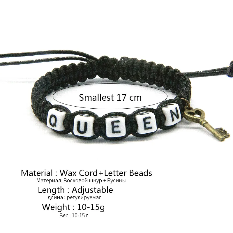 2pcs/pair Couple Bracelets Cool Black King And Queen With Key Lock Rope Chains Lovers Gifts Handmade Charm Bracelets Accessories 2pcs/pair Couple Bracelets Cool Black King And Queen With Key Lock Rope Chains Lovers Gifts Handmade Charm Bracelets Accessories