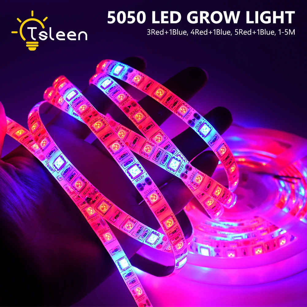 

TSLEEN LED Plant Grow Light LED Strip Flower Lamp DC12V Waterproof Red+Blue Spectrum With Power Adapter for Vegetables Plants