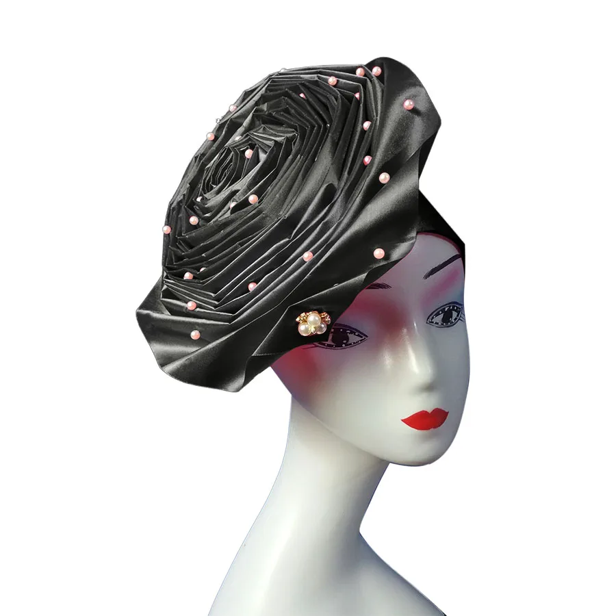 African aso oke cotton headtie nigerian gele headtie already made auto hele turban cap aso ebi headwrap big brim gele  (1)