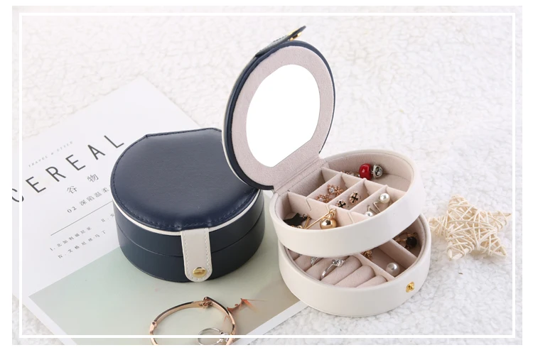 Креативная двухслойная круглая коробка для хранения ювелирных изделий, косметический Органайзер, коробка для макияжа, кольцо, серьги, ожерелье, контейнер, шкатулка, чехол