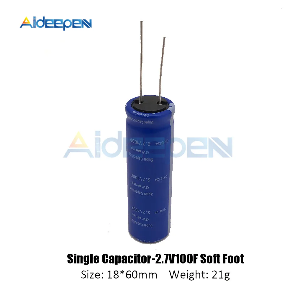 Super Farad Capacitor 2.7V 100F 18*60mm High Frequency Low ESR 2 Pin Soft Feet 2.7V100F Single Super Capacitor for Car