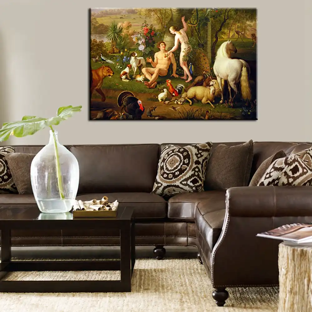 Adam Und Eve Landschaft Wandkunst Leinwand Gemalde Fur Wohnzimmer