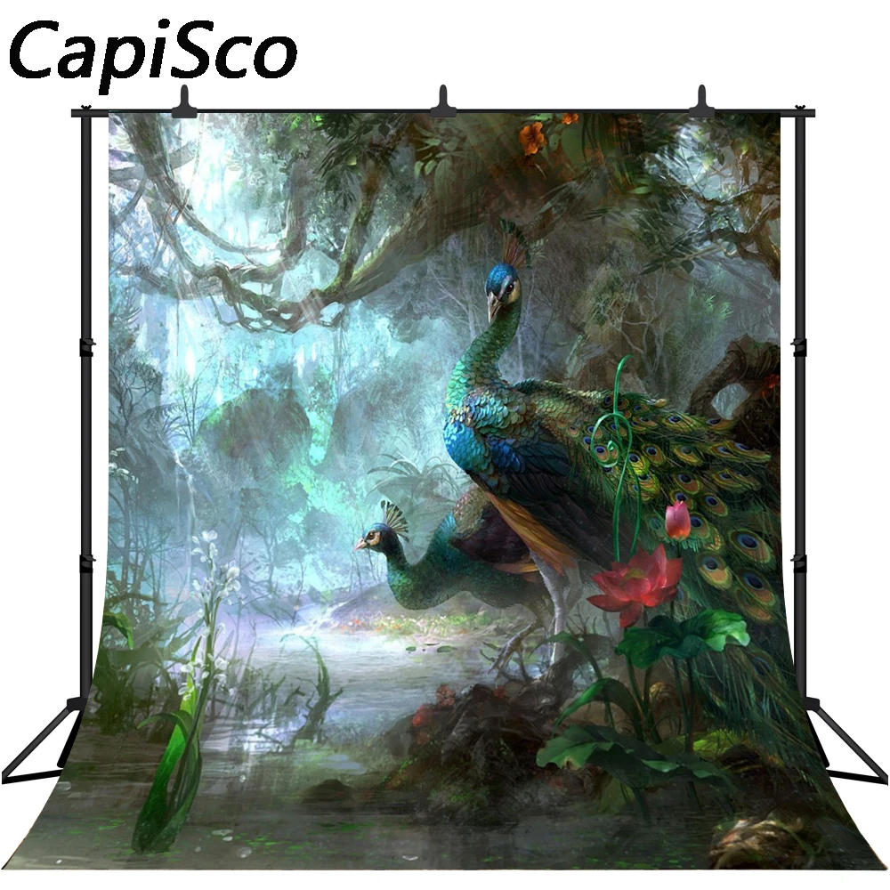 

Capisco Forest and peacock photo background fantasy photography backdrops for studio props baby and girl background